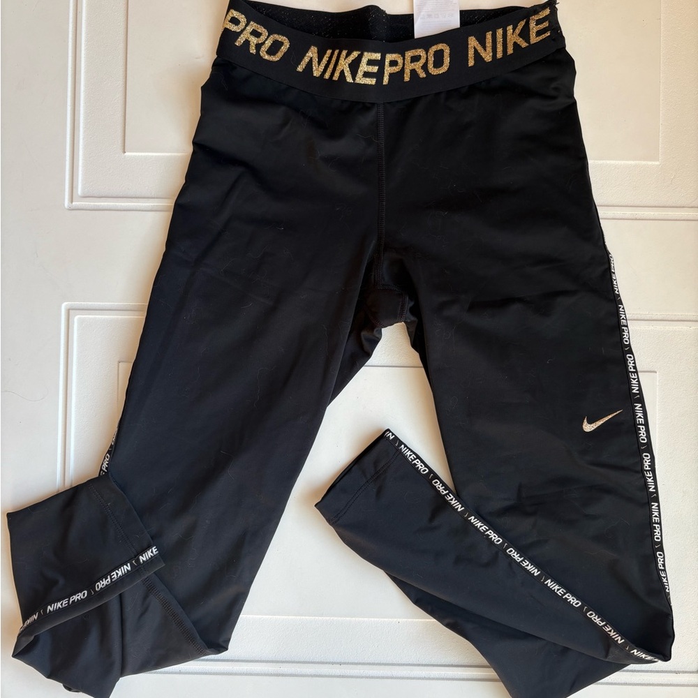 Nike Pro Legging Black with Gold Accents‎ Size Small